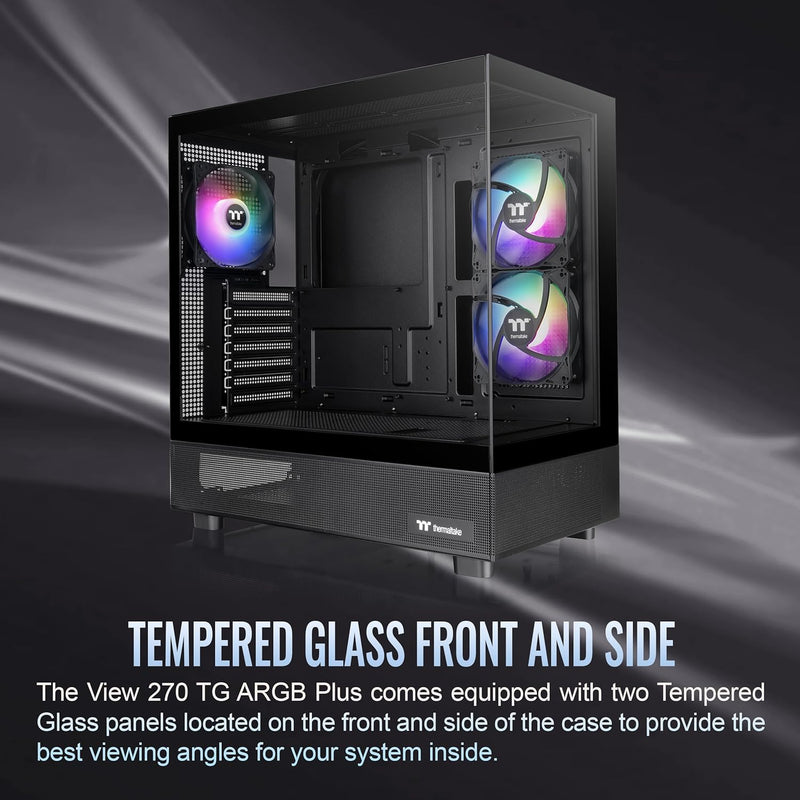 Thermaltake View 270 TG ARGB Mid Tower E-ATX Case; 3x120mm ARGB Fans Included; Support Up to 360mm Radiator; Front & Side Dual Tempered Glass Panel