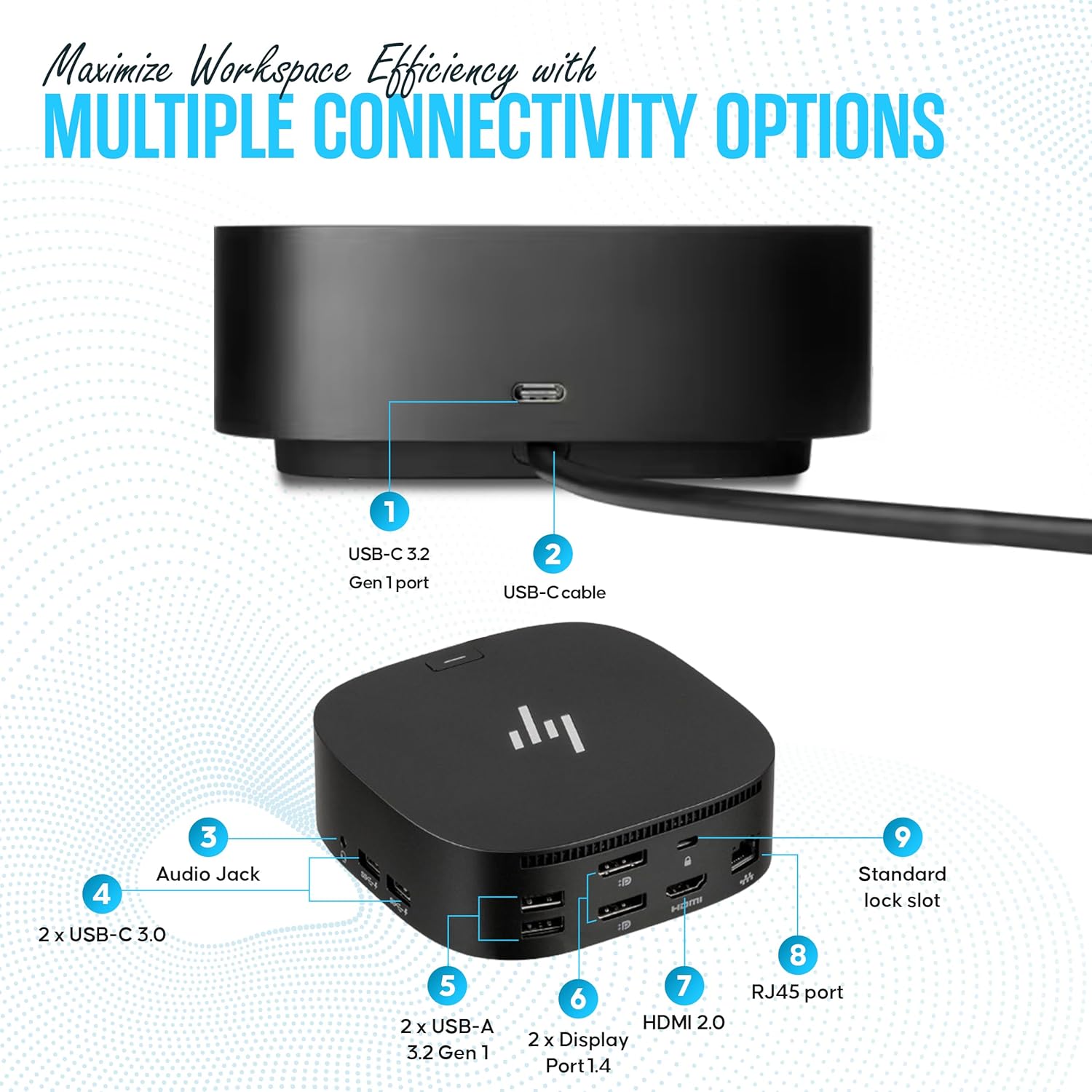HP Universal Laptop Docking Station with Charging & Multi-Monitor Support | USB-C/HDMI Hub for Dual Displays, Power Delivery, USB Ports & Ethernet