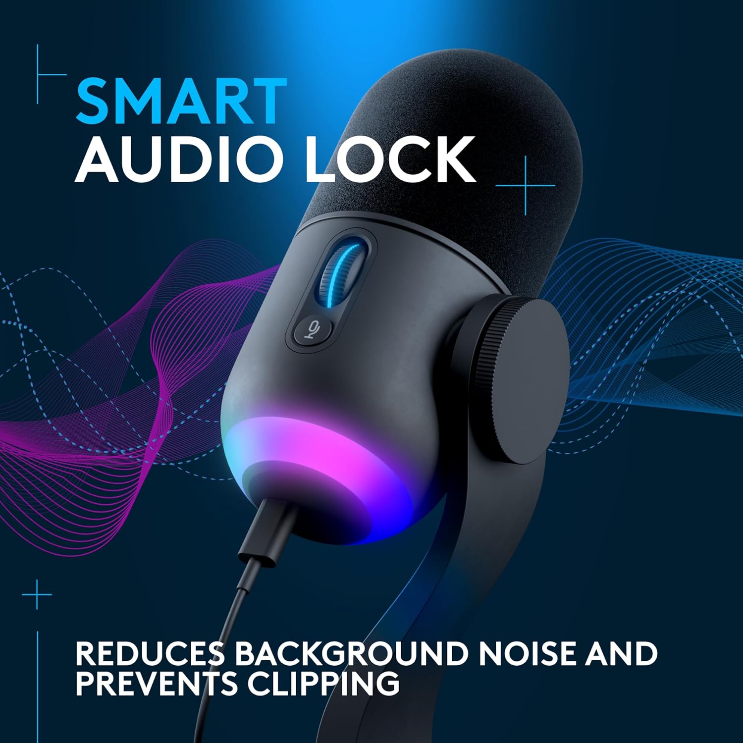 ميكروفون ألعاب ديناميكي Logitech G Yeti GX RGB - USB-C، Supercardioid، 24 بت/96 كيلو هرتز، LIGHTSYNC RGB، Blue VO!CE، عجلة تمرير Gain