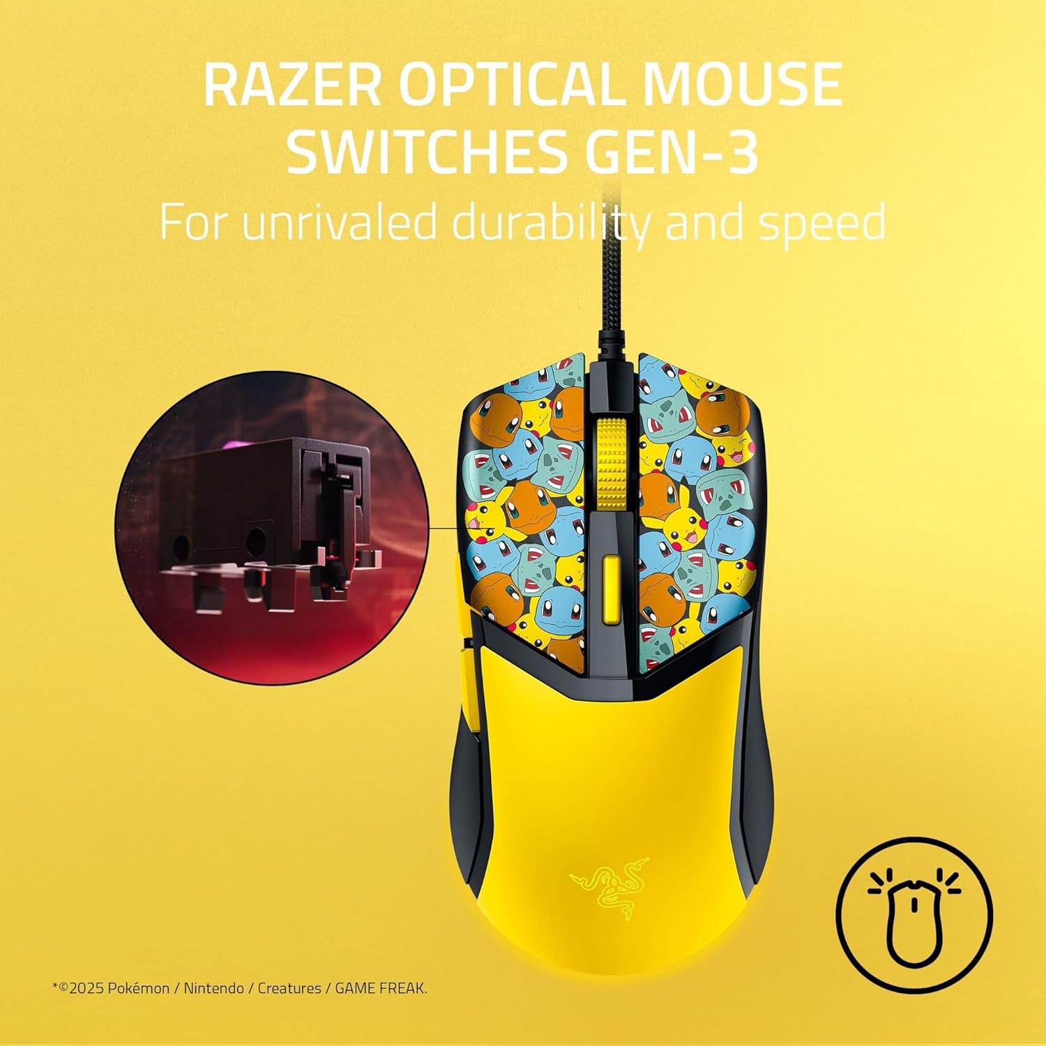 Razer Cobra Wired Gaming Mouse – 58 g , Gen-3 Optical Switches , Chroma RGB Underglow, 8500 DPI , Speedflex Cable - Pokémon Edition
