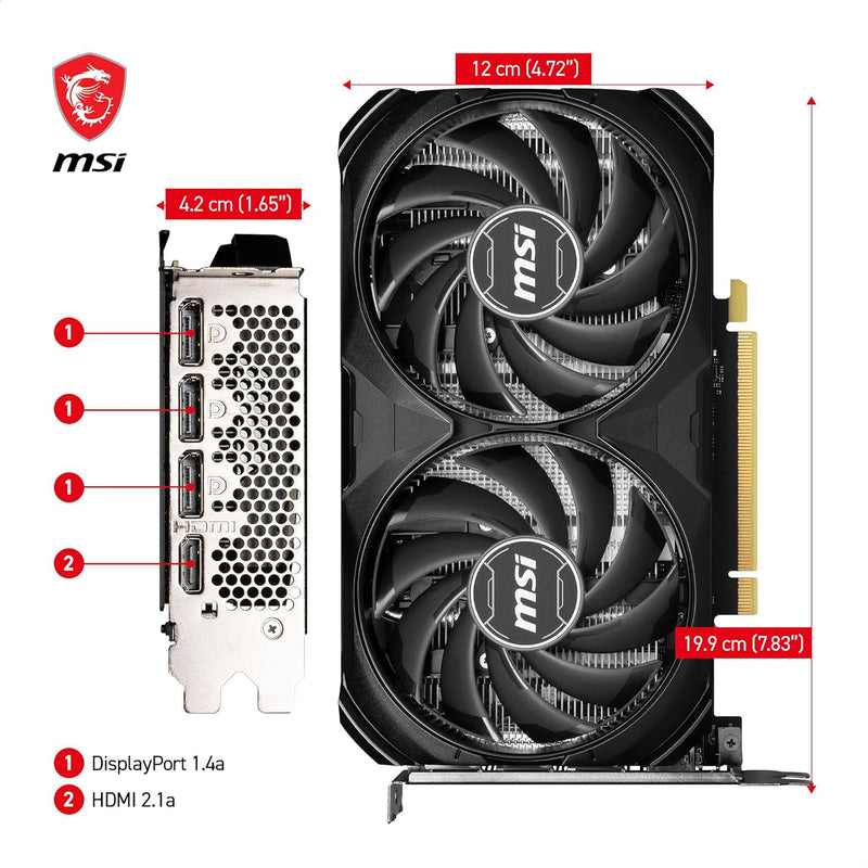 MSI GeForce RTX 4060 Ti VENTUS 2X BLACK 16G OC Graphics Card - RTX 4060 Ti GPU, 16GB GDDR6 (18Gbps/128-bit), PCIe 4.0 - 2 x TORX Fan 4.0 - HDMI 2.1a, DisplayPort 1.4a