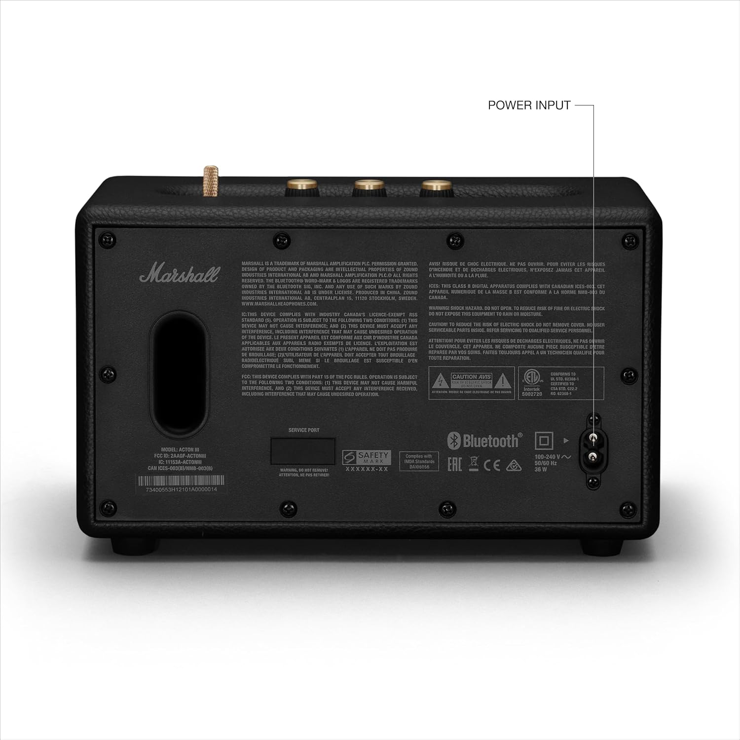 مكبر صوت Marshall Acton III Bluetooth المنزلي - صوت ستيريو عالٍ مع تحكم في الجهير والطبقات العالية، يعمل بالكهرباء، مدخل AUX بحجم 3.5 مم