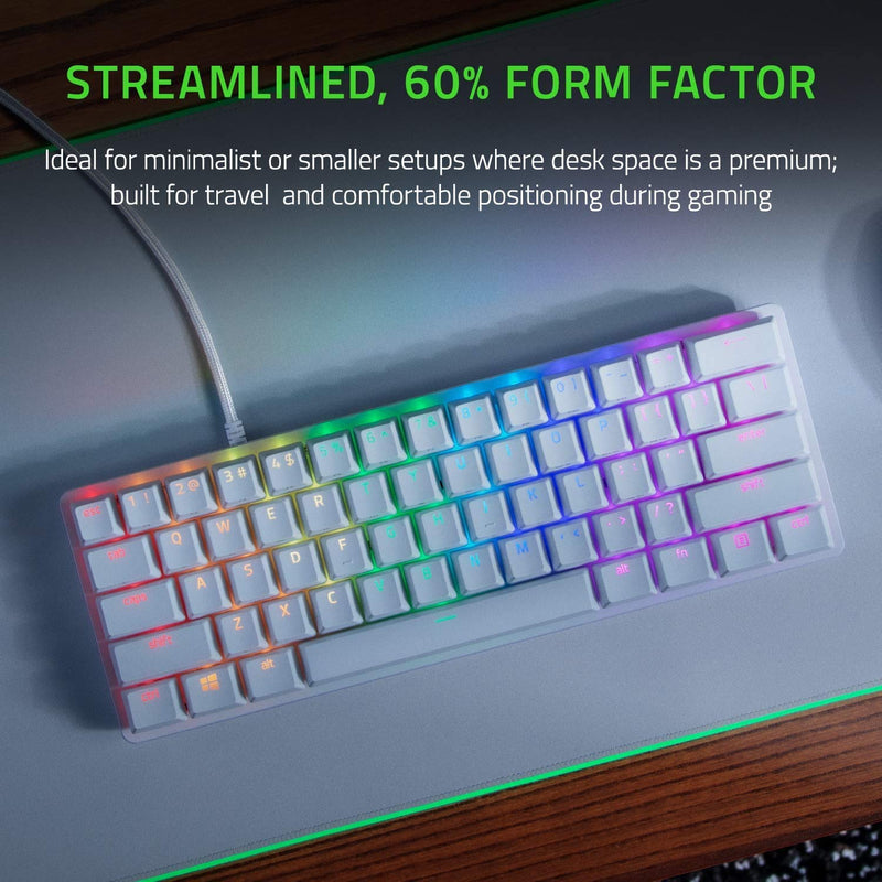 Razer Huntsman Mini - إصدار Mercury - لوحة مفاتيح الألعاب الضوئية بنسبة 60% (مفتاح أحمر خطي) - عبوة FRML