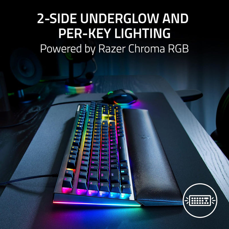 Razer BlackWidow V4 - مفاتيح ميكانيكية صفراء I 6 مفاتيح ماكرو مخصصة I 2-Side Underglow وإضاءة لكل مفتاح I لوحة مفاتيح ميكانيكية للألعاب Chroma RGB - أسود