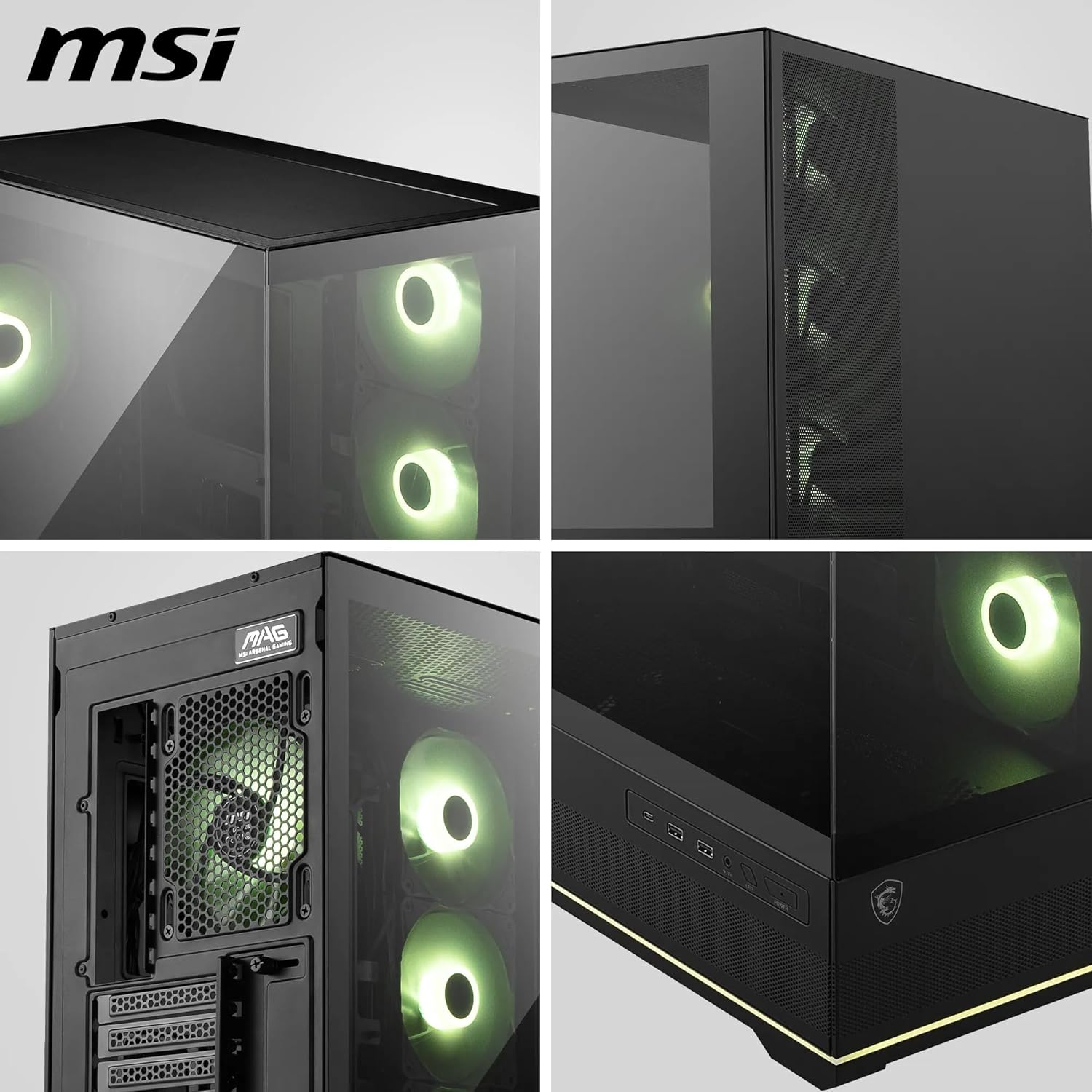 MSI MAG PANO 110R PZ – 270° Panoramic Mid-Tower ATX Case, 400 mm GPU / 160 mm CPU Cooler, USB-C 20 Gbps, 4 ARGB Fans