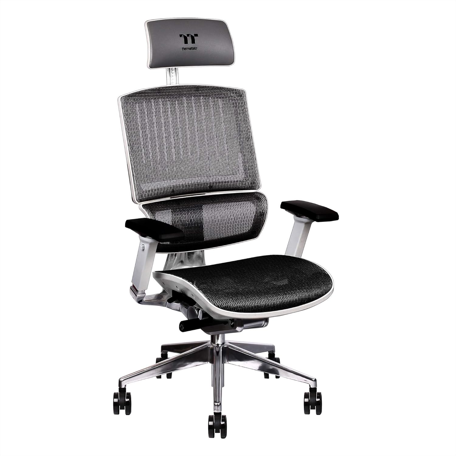 Thermaltake CyberChair E500 Mesh Cushion Aluminum Framework Headrest/Seat Depth/Seat Height/4-Directional Armrest Adjustable Ergonomic Gaming Chair, White