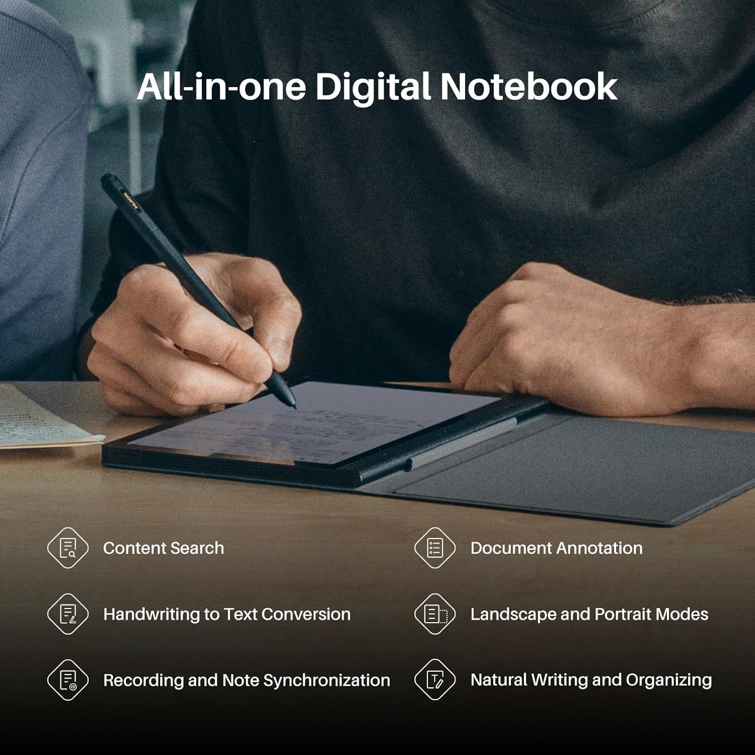 دفتر ملاحظات رقمي HUION Note E مع قلم مغناطيسي بدون بطارية، مفكرة بحجم 8.4 بوصة للاجتماعات، شاشة مضادة للوهج، جهاز لوحي للكتابة بسعة 6+128 جيجابايت مع غطاء فوليو للرسم/القراءة/الرسم التخطيطي/الدراسة