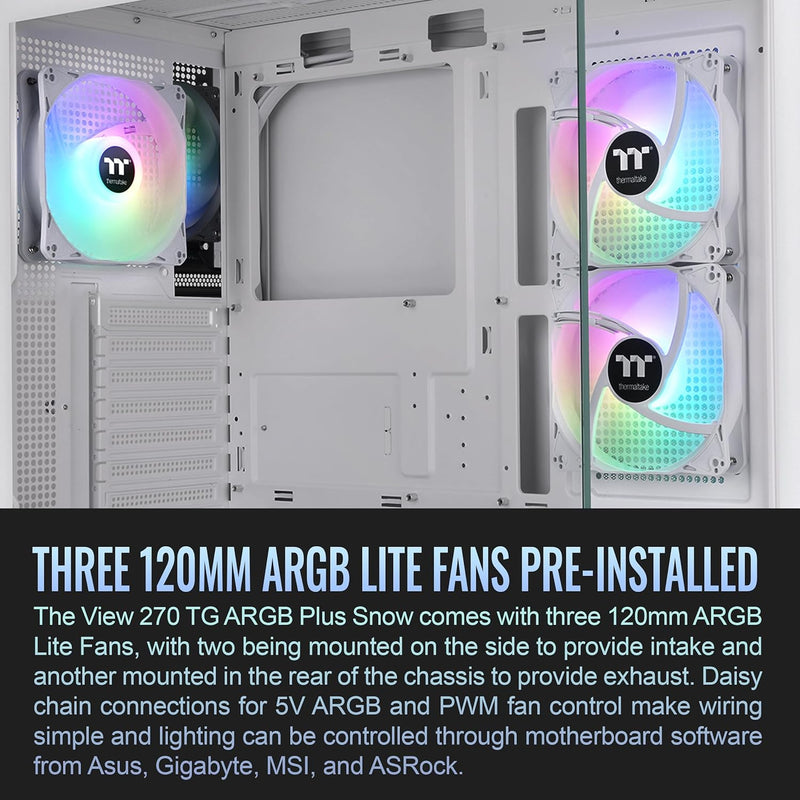 Thermaltake View 270 TG ARGB Mid Tower E-ATX Case; 3x120mm ARGB Fans Included; Support Up to 360mm Radiator; Front & Side Dual Tempered Glass Panel