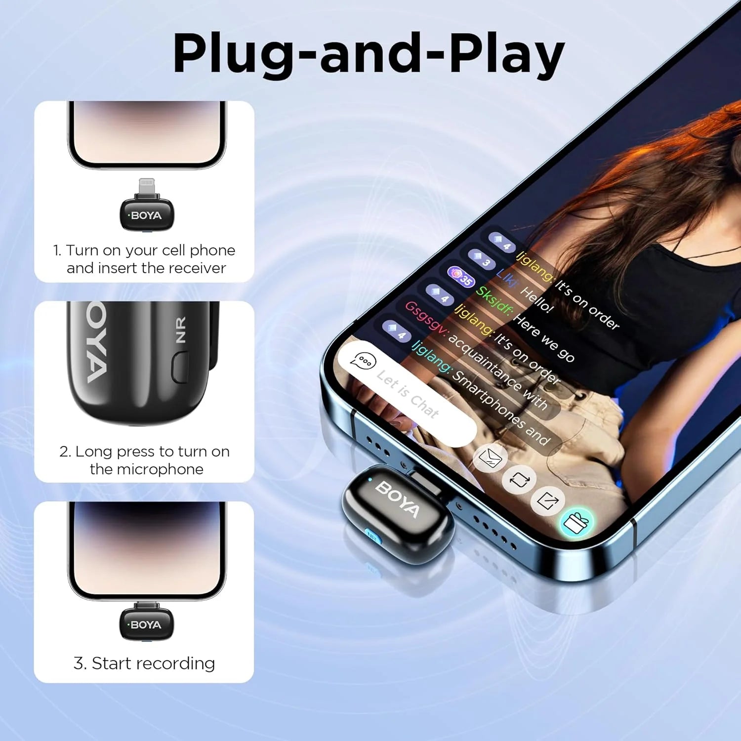 BOYA Mini-16 Ultra-Compact 2.4 GHz Wireless Microphone System – Lightning Connector for iOS, 48 kHz/16-Bit Audio, 6 h Battery