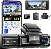 AZDOME M550 Max 4K 3-Channel Dash Cam – Front, Rear & Inside Triple Camera (4K+2.5K+1080P), Dual STARVIS Sensors, WiFi & GPS, IR Night Vision, 24H Parking Mode, 64GB Card Included