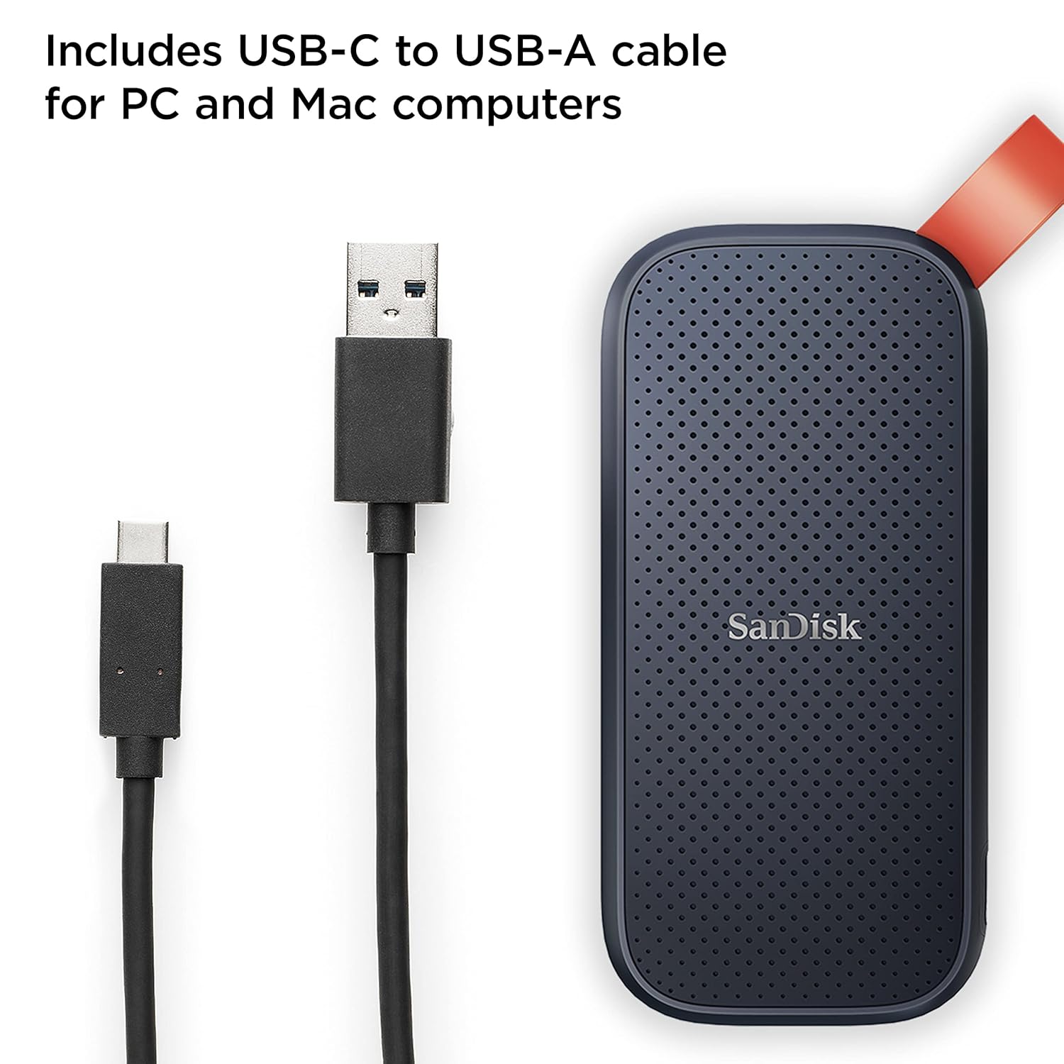 SanDisk 2TB Portable External SSD, Up to 800MB/s Read Speed, USB 3.2 Gen 2, Rugged Design with 2m Drop Protection, Type-C to Type-A Cable, PC & Mac Compatible
