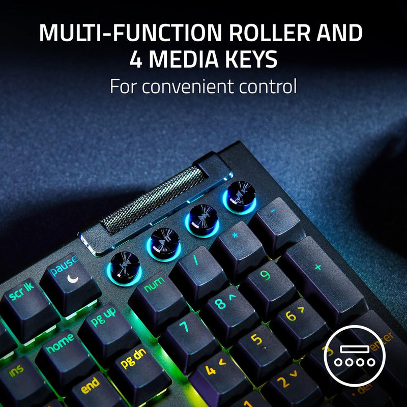 Razer BlackWidow V4 -Yellow Mechanical Switches I 6 Dedicated Macro Keys I 2-Side Underglow and Per-Key Lighting I Mechanical Gaming Keyboard Chroma RGB- Black