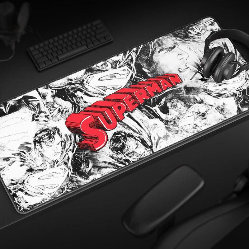 Cybeart | Superman Jim Lee Edition Gaming Desk Mat (XXL - 900x400x4mm) | Waterproof, Never Slip Base, Stitched Edges, Esports Grade