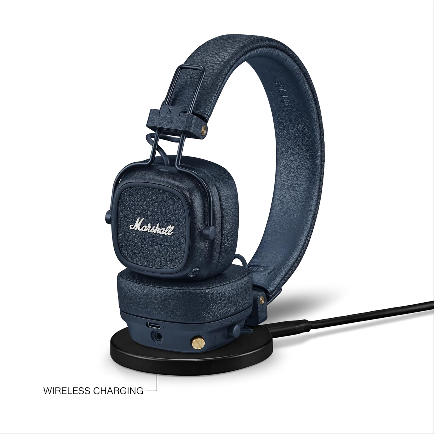 Marshall Major V Wireless On-Ear Bluetooth Headphones - 100+ Hr Playtime - Detachable Audio Cable - Microphone for Calls - Lightweight, Foldable Design for Travel - Midnight Blue