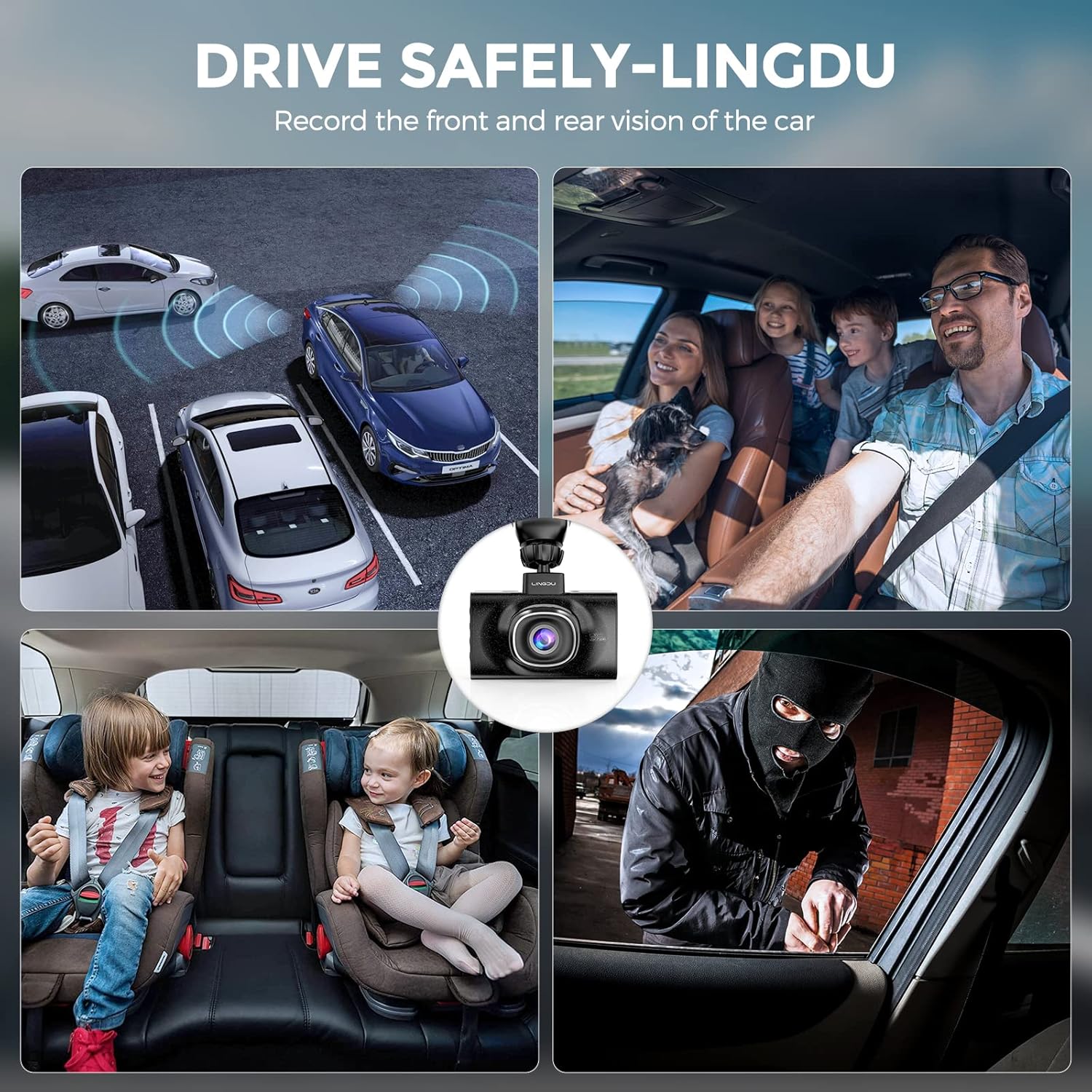 Lingdu LD02Lite 4K+1080P Front and Rear Dash Cam – Voice Control, 5G WiFi, GPS, Parking Monitor, 170° Wide Angle, Night Vision, Loop Recording, G-Sensor, 64GB Card Included