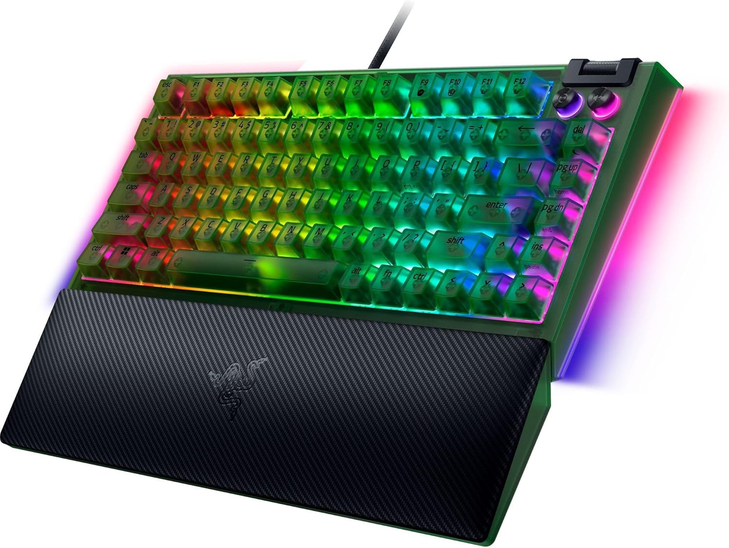 Razer BlackWidow V4 75% Phantom Green Editon - Hot-swappable Mechanical Gaming Keyboard (Orange Tactile Switches, media roller with 2 dedicated media buttons) US Layout