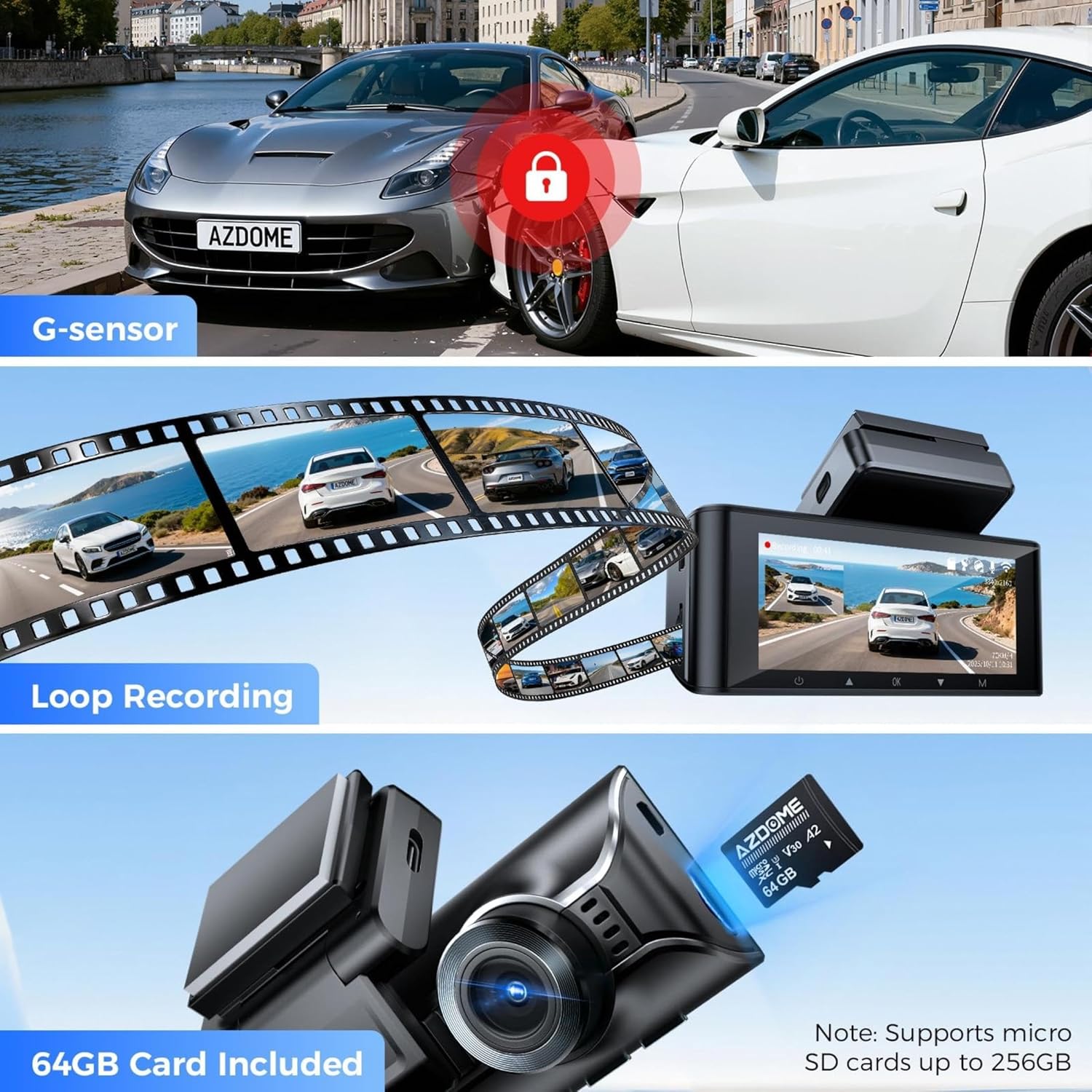 AZDome M550 Pro 2CH 4K Dash Cam with 3.19” IPS Screen, Dual Channel Front & Rear Recording, Built-in GPS & 5G WiFi, IR Night Vision, 24H Parking Mode, Parking Monitor & G-Sensor