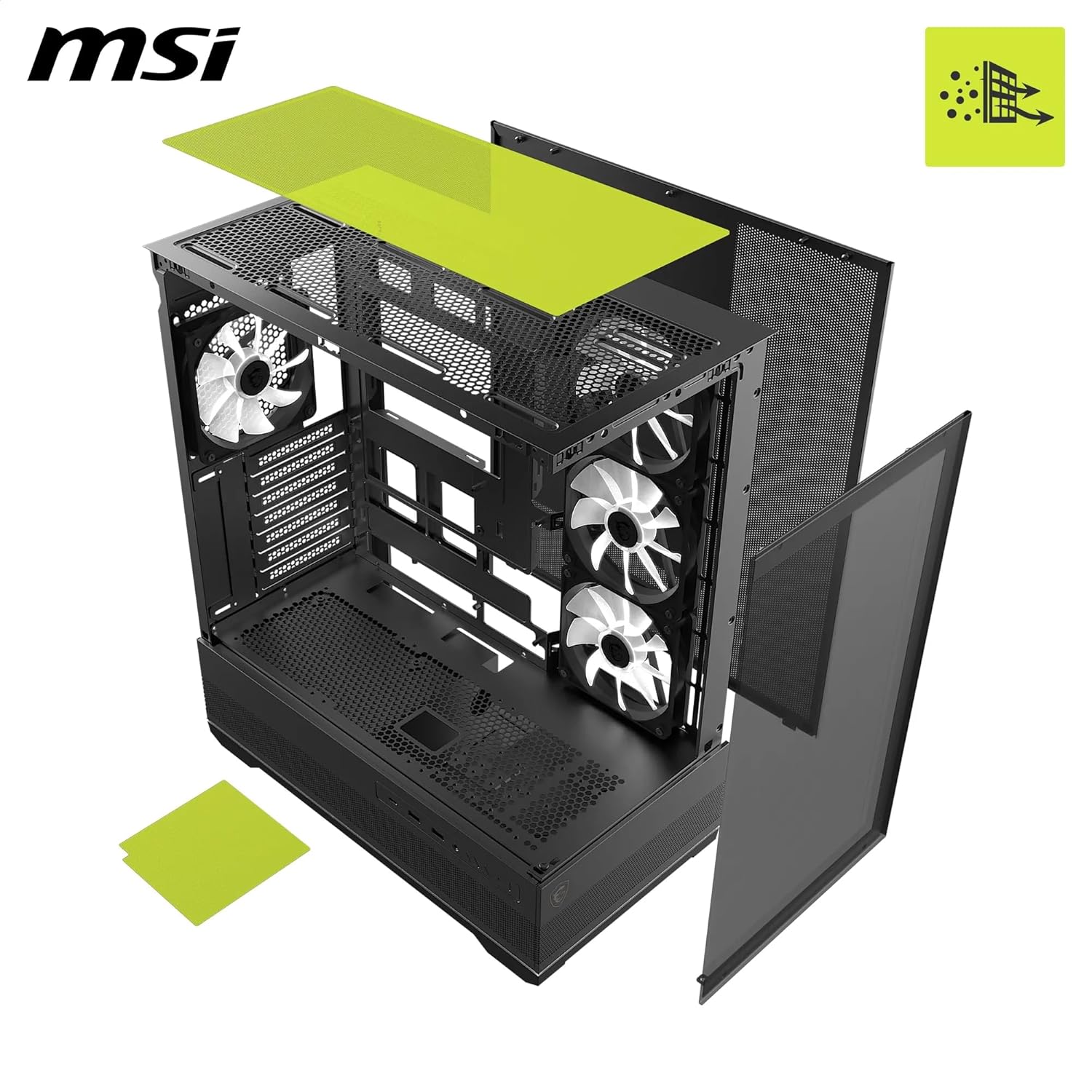 MSI MAG PANO 110R PZ – 270° Panoramic Mid-Tower ATX Case, 400 mm GPU / 160 mm CPU Cooler, USB-C 20 Gbps, 4 ARGB Fans
