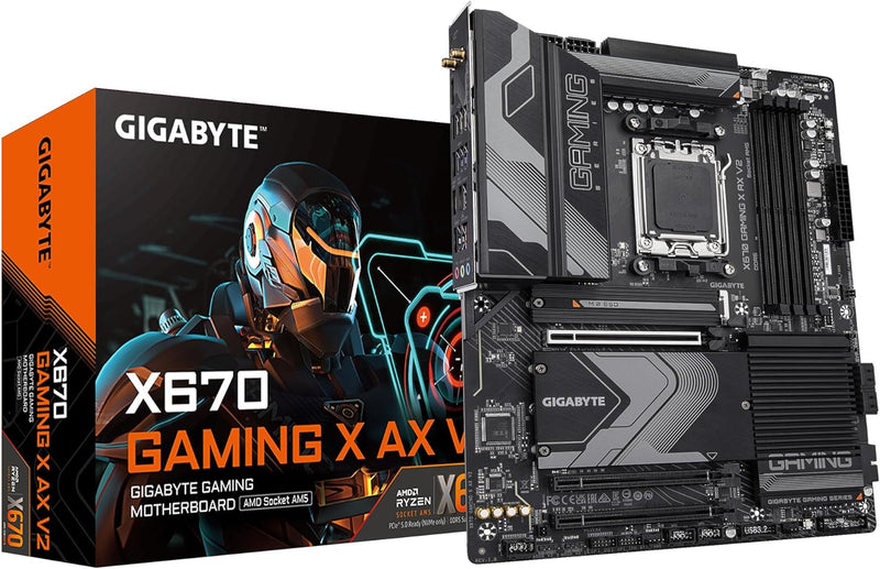 GIGABYTE X670 Gaming X AX V2 (AM5/ LGA 1718/ AMD/ X670/ ATX/ DDR5/ PCIe 4.0 M.2/ PCIe 5.0/ USB 3.2 Gen1x2 Type-C/Wi-Fi 6E/ 2.5GbE LAN/Q-Flash Plus/PCIe EZ-Latch/Motherboard)