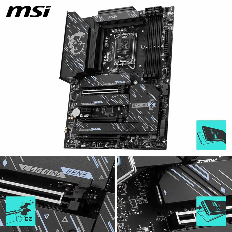 MSI Z890 GAMING PLUS WIFI Motherboard, ATX - Supports Intel Core Ultra Processors (Series 2), LGA 1851 - DDR5 Memory Boost 9200+MT/s OC, 1 x PCIe 5.0 x16, 1 x M.2 Gen5, Intel Killer 5G LAN, Wi-Fi 7