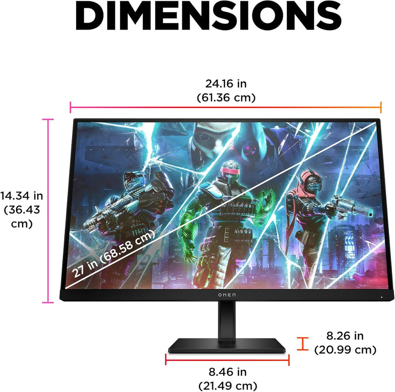 HP OMEN 27s Gaming Monitor, 27 Inch, 1920 x 1080 (FHD), IPS, Flat, 240Hz, 1ms, 400 nits, FreeSync Premium, DisplayPort and 2x HDMI 2.0, Integrated speakers, Black