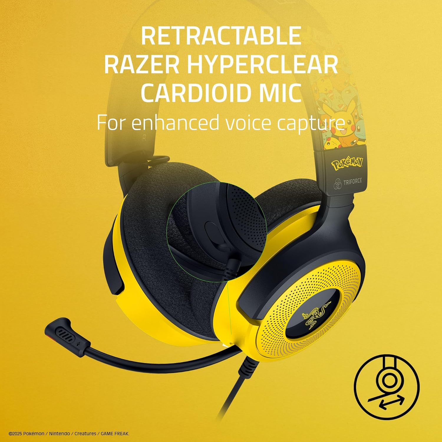 Razer Kraken V4 X Wired Gaming Headset – TriForce 40 mm Drivers, 7.1 Surround, Retractable HyperClear Mic, Chroma RGB, USB-C/USB-A Cable Pokémon Edition