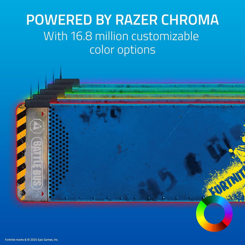 لوحة ماوس الألعاب Razer Goliathus Chroma مع إضاءة RGB - إصدار Fortnite، سطح قماشي ذو ملمس دقيق، قاعدة مطاطية غير قابلة للانزلاق، مشبك كابل لكابل Mgt، حجم ممتد، أزرق