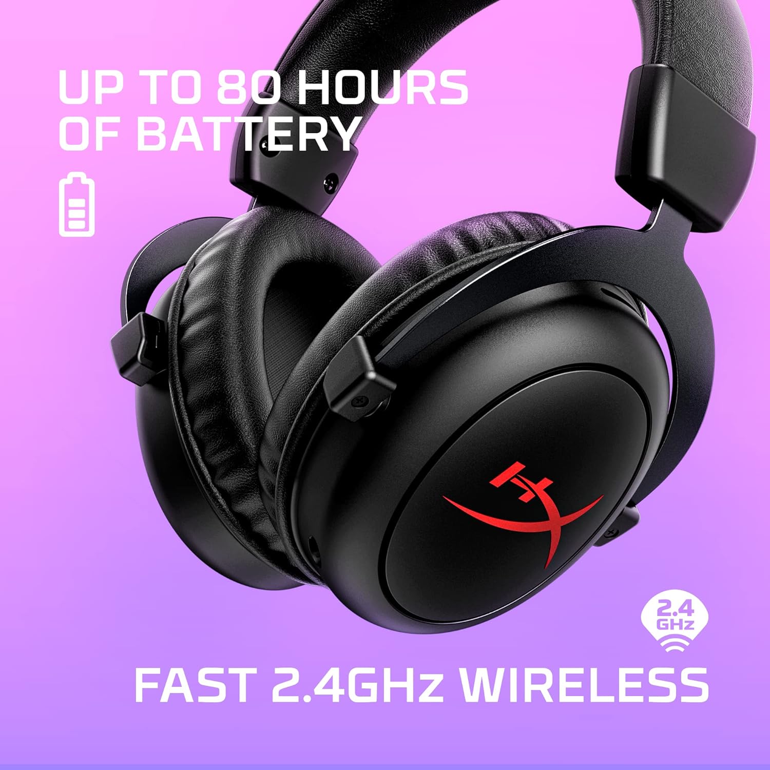 HyperX Cloud II Core Wireless Gaming Headset – 80-Hour Battery, DTS:X Spatial Audio, 53mm Drivers, Noise-Canceling Mic