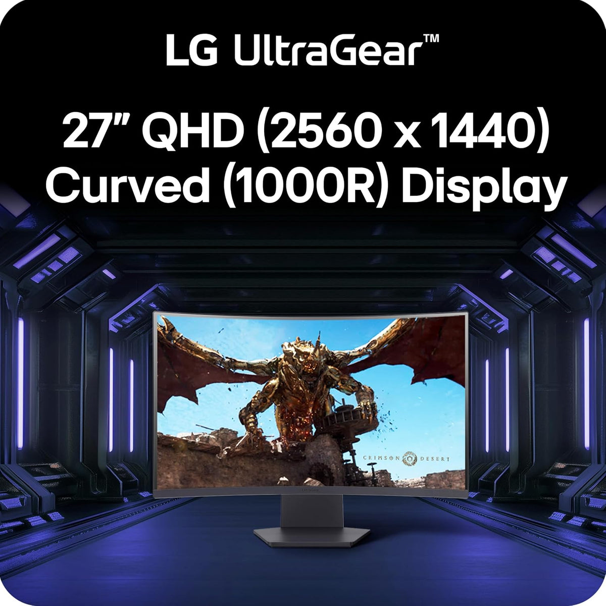LG UltraGear 27GS60QC-B 27" QHD Curved Gaming Monitor, 2560×1440, 180Hz, 1ms GtG, VA, HDR10, sRGB 99%, AMD FreeSync, VESA AdaptiveSync, 1000R Curved