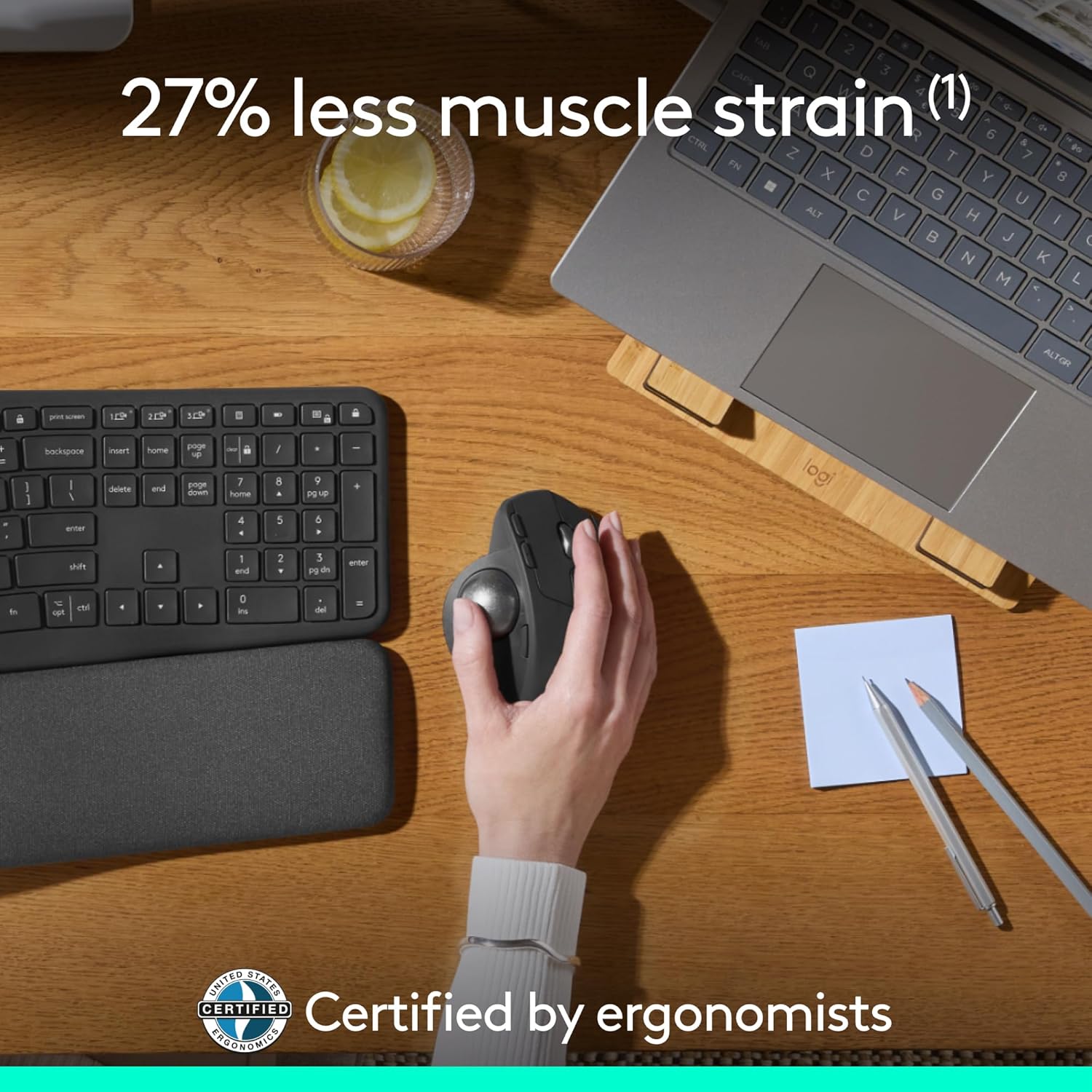 ماوس كرة التتبع اللاسلكي Logitech MX Ergo S Advanced - إمالة 20 درجة، قابل لإعادة الشحن عبر USB-C، 6 أزرار مخصصة، بلوتوث/مسامير مزدوجة، دقة 512-2048 نقطة في البوصة