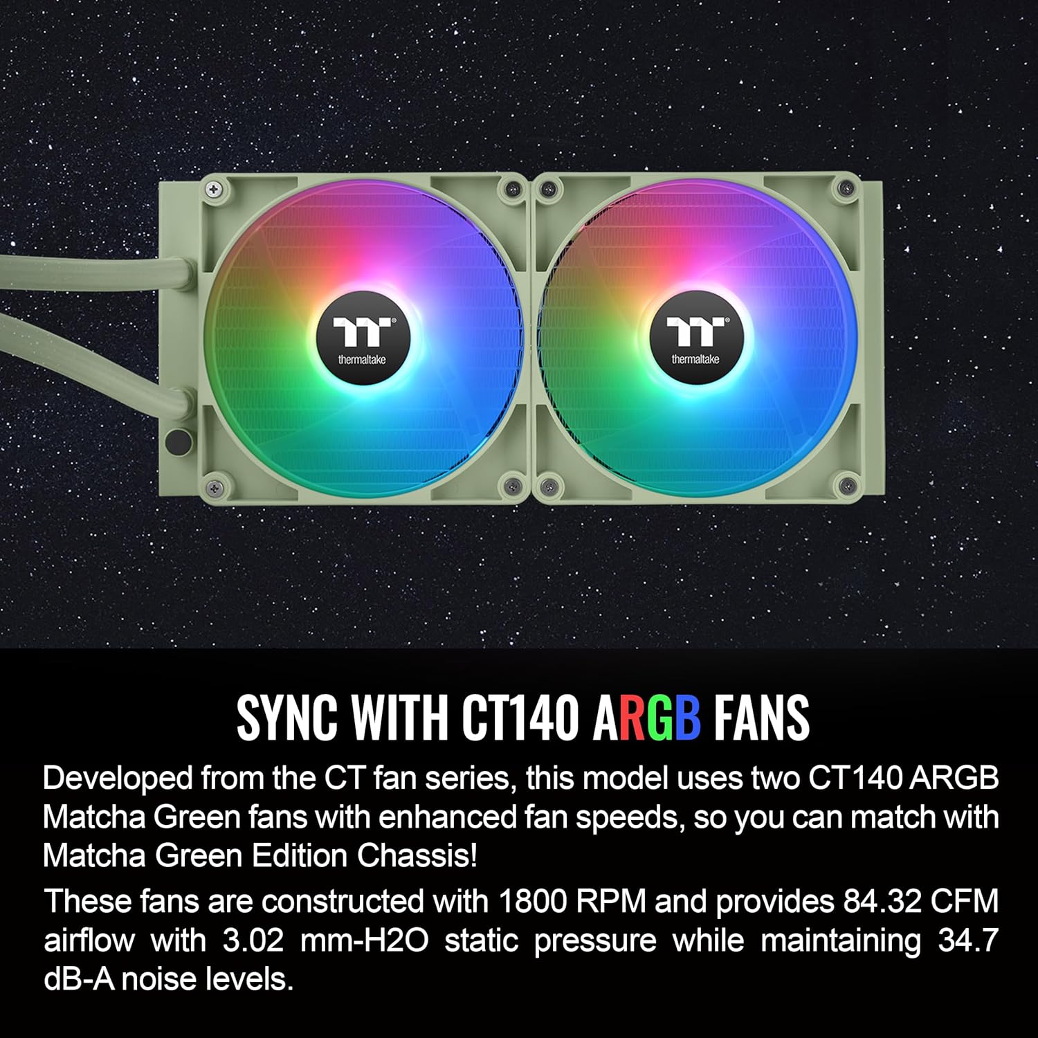 مبرد سائل Thermaltakte TH280 V2 ARGB SyncAlO، مروحة 140 مم، 2PWM، 500~1800 دورة في الدقيقة، كتلة مياه مرآة، تحكم مزامنة MB ARGB، لون أخضر متناسق