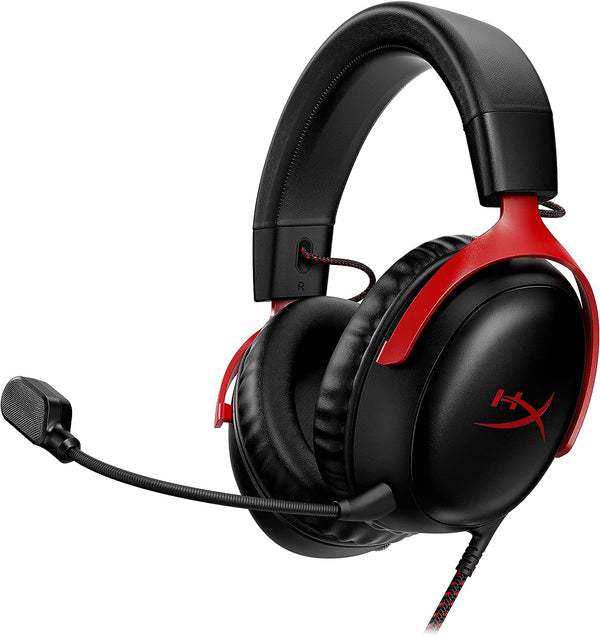 HyperX Cloud III – Wired Gaming Headset, PC, PS5, Xbox Series X|S, Angled 53mm Drivers, DTS, Memory Foam, Durable Frame, Ultra-Clear 10mm Mic, USB-C, USB-A, 3.5mm – Black/Red