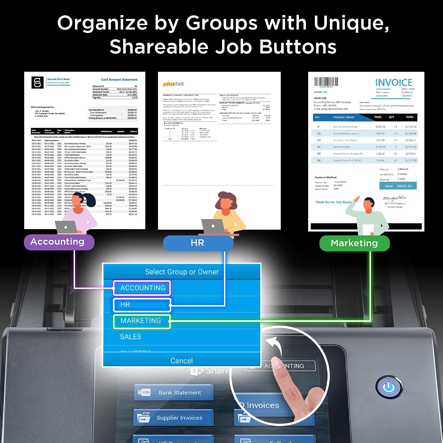 Plustek eScan A450 Pro Standalone Network Document Scanner , 60 ppm / 120 ipm , 7" Touchscreen , 100-Sheet ADF , Built-in OCR , Wi-Fi & Ethernet