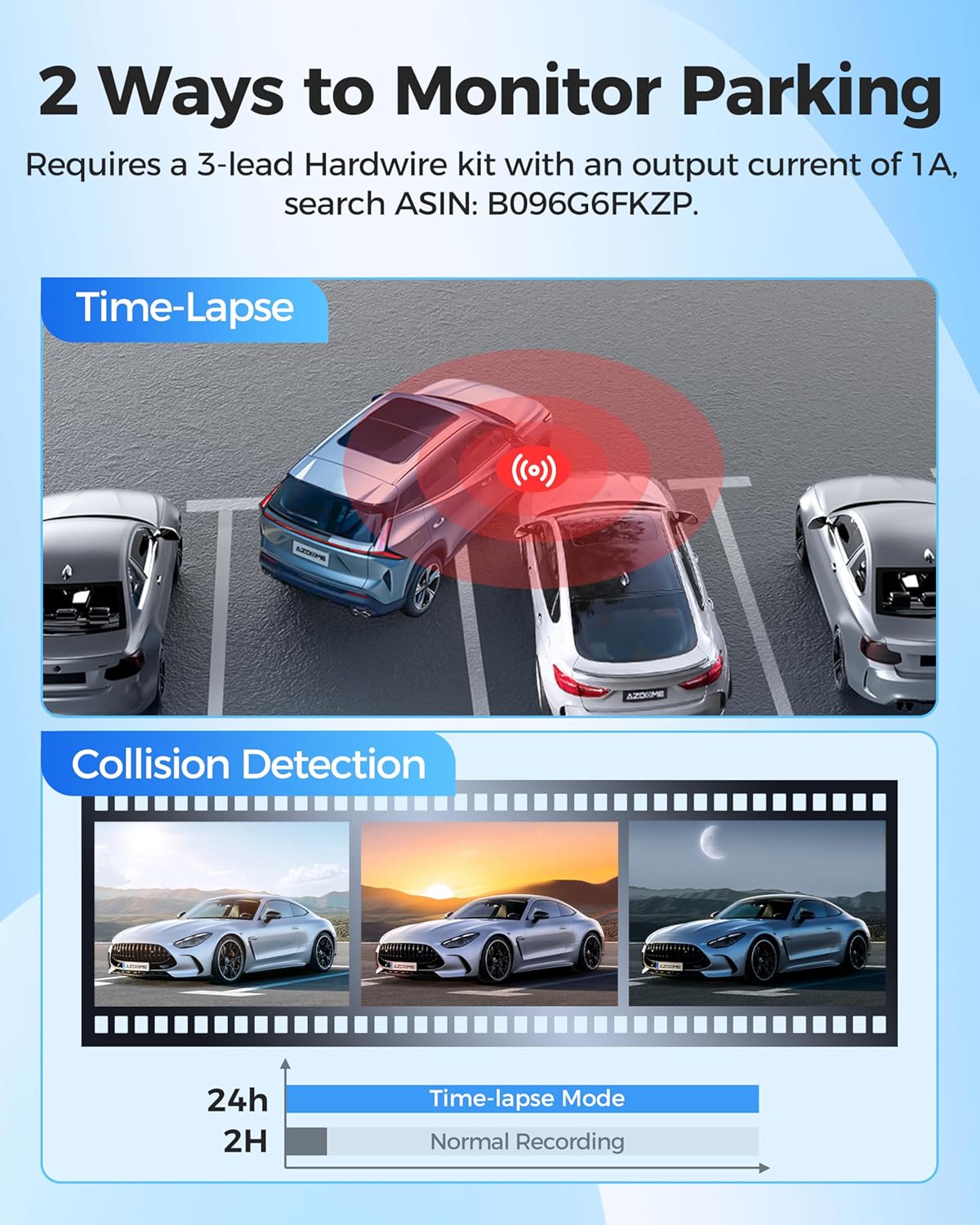 AZDOME M200 1080P WiFi Mini Dash Cam – Hidden Front Car Camera with Night Vision, G-Sensor, 24H Parking Mode, Loop Recording, AZDOME App Support, Up to 128GB