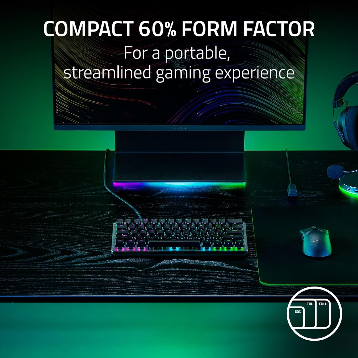 Razer Huntsman V3 Pro Mini - لوحة مفاتيح سلكية بصرية تناظرية بنسبة 60% للألعاب الرياضية الإلكترونية