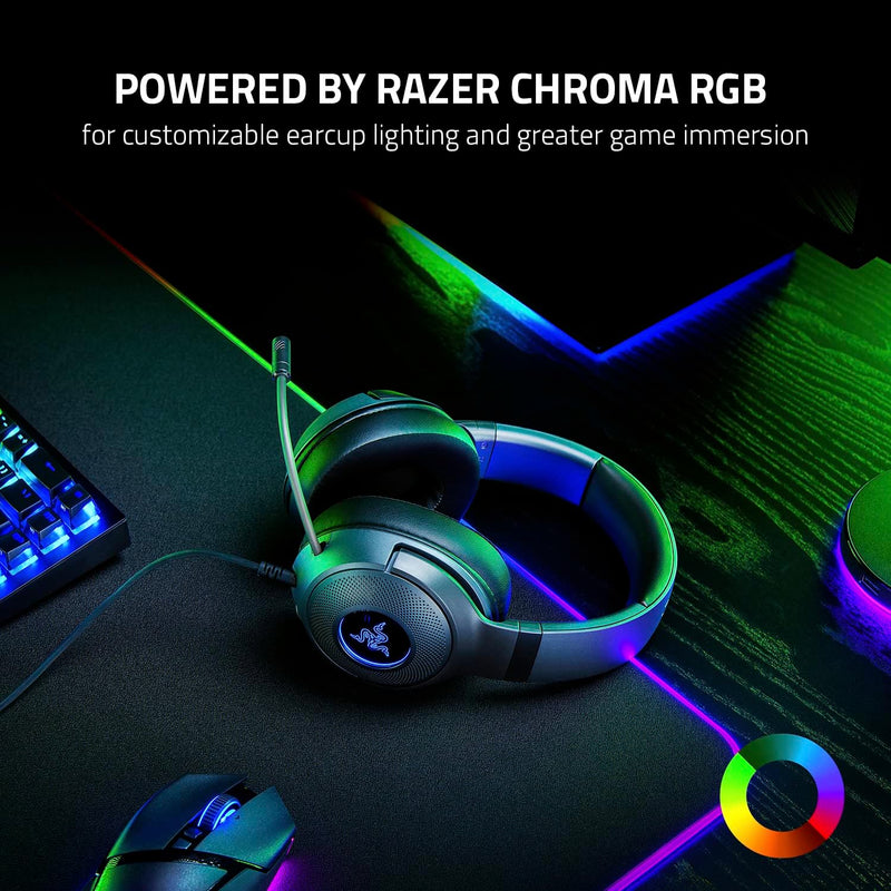 Razer Kraken V3 X Wired USB Gaming Headset: Lightweight Build - Triforce 40mm Drivers - HyperClear Cardioid Mic - 7.1 Surround Sound - Chroma RGB Lighting