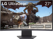 LG UltraGear 27GS60QC-B 27" QHD Curved Gaming Monitor, 2560×1440, 180Hz, 1ms GtG, VA, HDR10, sRGB 99%, AMD FreeSync, VESA AdaptiveSync, 1000R Curved