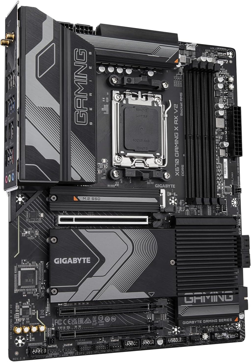 جيجابايت X670 Gaming X AX V2 (AM5/ LGA 1718/ AMD/ X670/ ATX/ DDR5/ PCIe 4.0 M.2/ PCIe 5.0/ USB 3.2 Gen1x2 Type-C/Wi-Fi 6E/ 2.5GbE LAN/Q-Flash Plus/ PCIe EZ-Latch/اللوحة الأم)