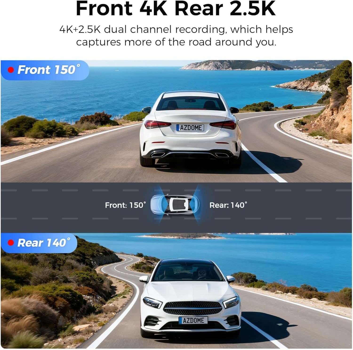 AZDome M550 Pro 2CH 4K Dash Cam with 3.19” IPS Screen, Dual Channel Front & Rear Recording, Built-in GPS & 5G WiFi, IR Night Vision, 24H Parking Mode, Parking Monitor & G-Sensor
