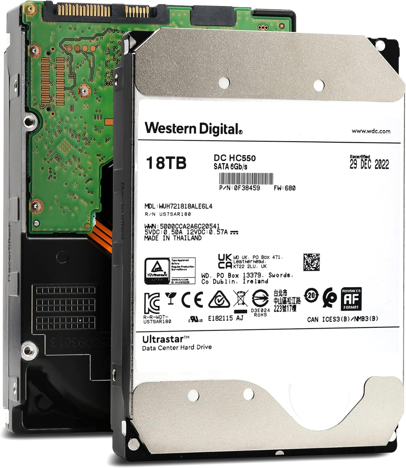 WD Ultrastar DC HC550 18TB Enterprise HDD, 3.5-Inch Internal Hard Drive, 7200RPM, SATA 6Gb/s, 512MB Cache, Data Center Storage, Model WUH721818ALE6L4