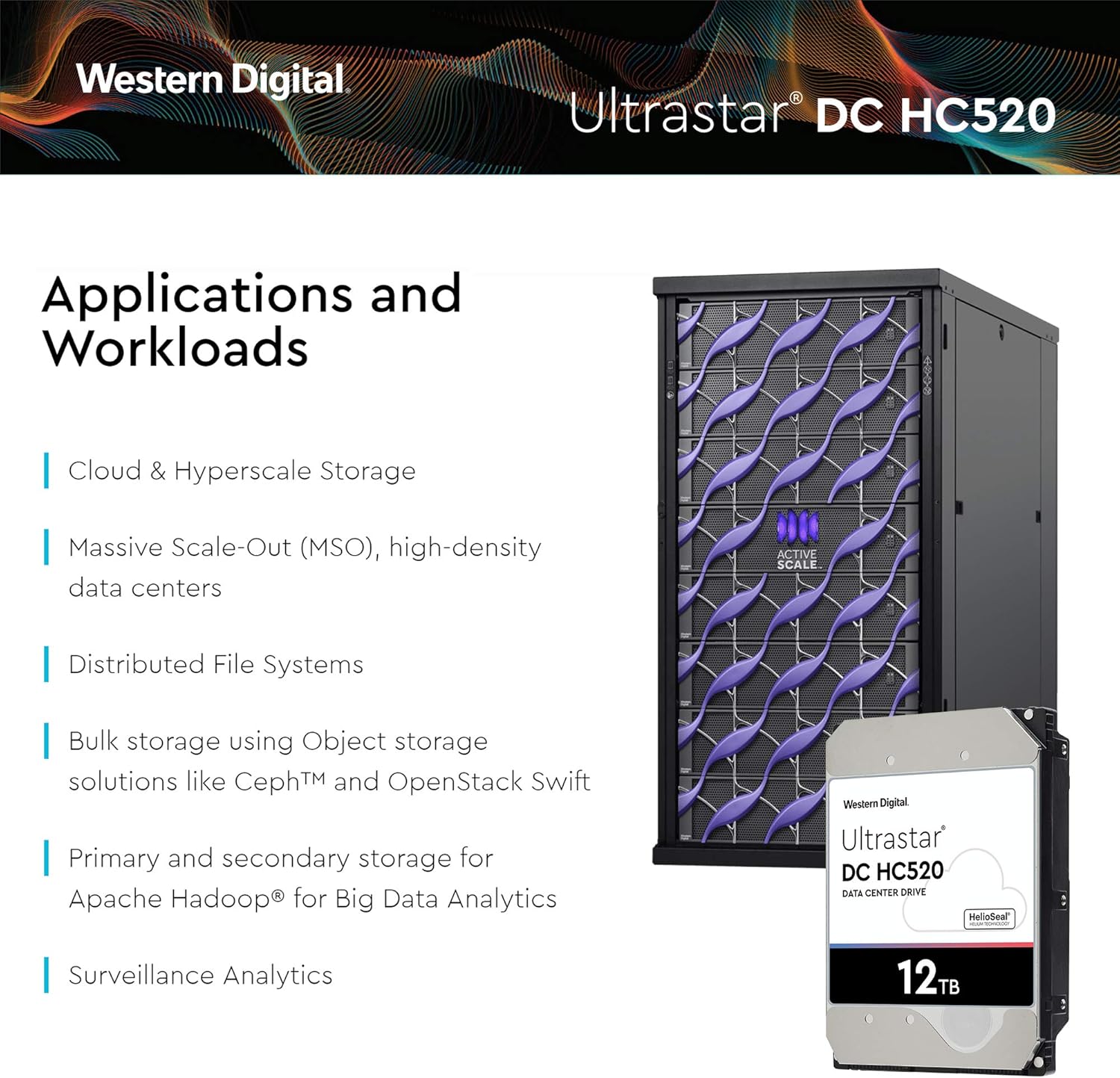 قرص صلب داخلي WD Ultrastar DC HC520 بسعة 12 تيرابايت، مقاس 3.5 بوصة، سرعة 7200 دورة في الدقيقة، واجهة SATA بسرعة 6 جيجابت/ثانية، ذاكرة تخزين مؤقت 256 ميجابايت، تخزين مركز بيانات مملوء بالهيليوم، الطراز HUH721212ALE600