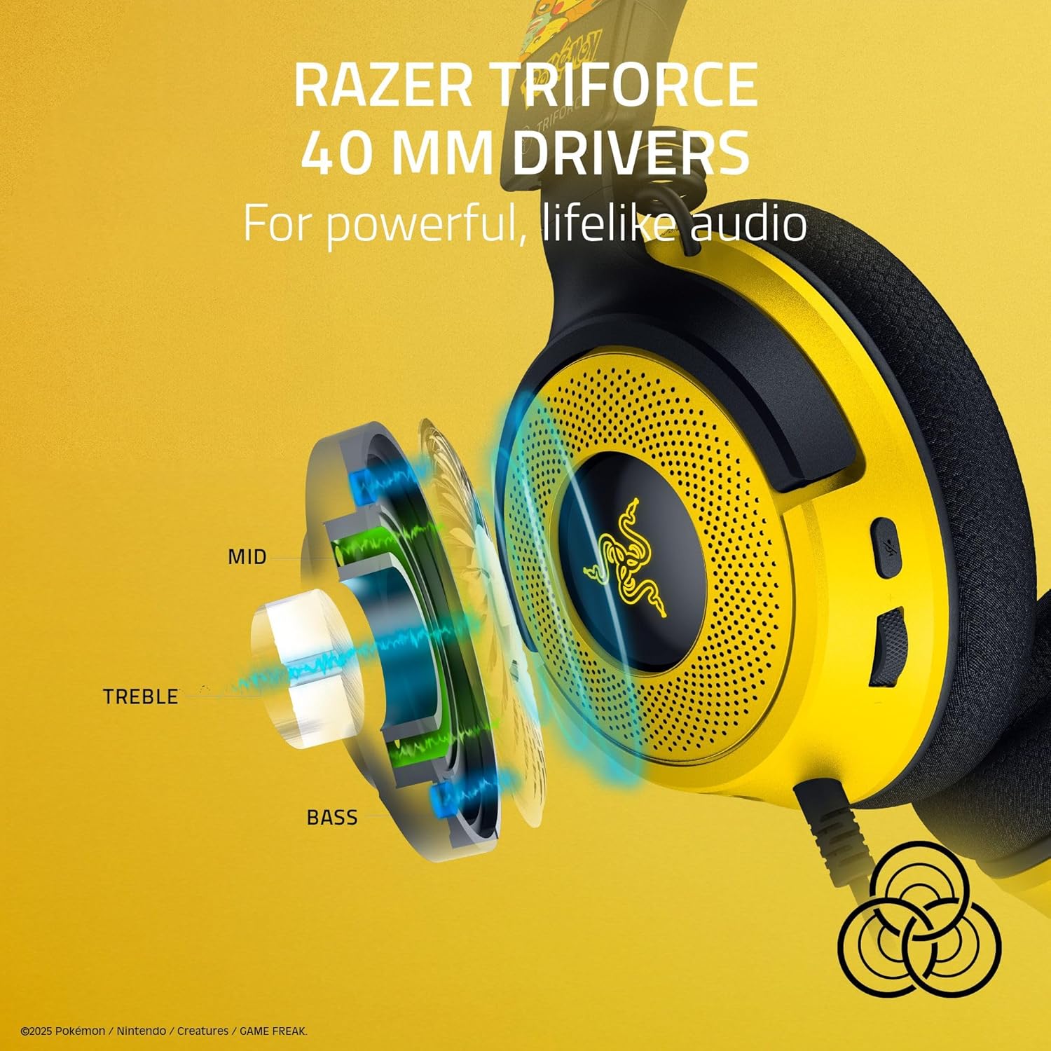 Razer Kraken V4 X Wired Gaming Headset – TriForce 40 mm Drivers, 7.1 Surround, Retractable HyperClear Mic, Chroma RGB, USB-C/USB-A Cable Pokémon Edition
