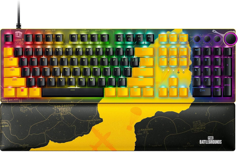 لوحة مفاتيح الألعاب الضوئية Razer Huntsman V2: أسرع المفاتيح الضوئية الخطية مع ضغطات مفاتيح سريعة ومعدل استقصاء 8000 هرتز - أغطية مفاتيح Doubleshot PBT - مفاتيح الوسائط المخصصة والاتصال الهاتفي - PUBG: إصدار Battleground