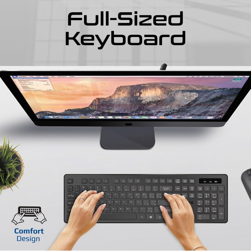 Promate Wireless Keyboard and Mouse Combo, Slim Full-Size 2.4Ghz Wireless Keyboard with 1600 DPI Ambidextrous Mouse, Nano USB Receiver, Quiet Keys
