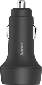 شاحن سيارة سريع Hama 201638 بقدرة 25W ومنفذ USB-C PD، بتقنية توصيل الطاقة، ودعم Qualcomm Quick Charge 2.0/3.0، بجهد 12–24V، مع حماية ذكية للسلامة – أسود