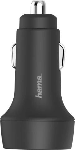 شاحن سيارة سريع Hama 201638 بقدرة 25W ومنفذ USB-C PD، بتقنية توصيل الطاقة، ودعم Qualcomm Quick Charge 2.0/3.0، بجهد 12–24V، مع حماية ذكية للسلامة – أسود