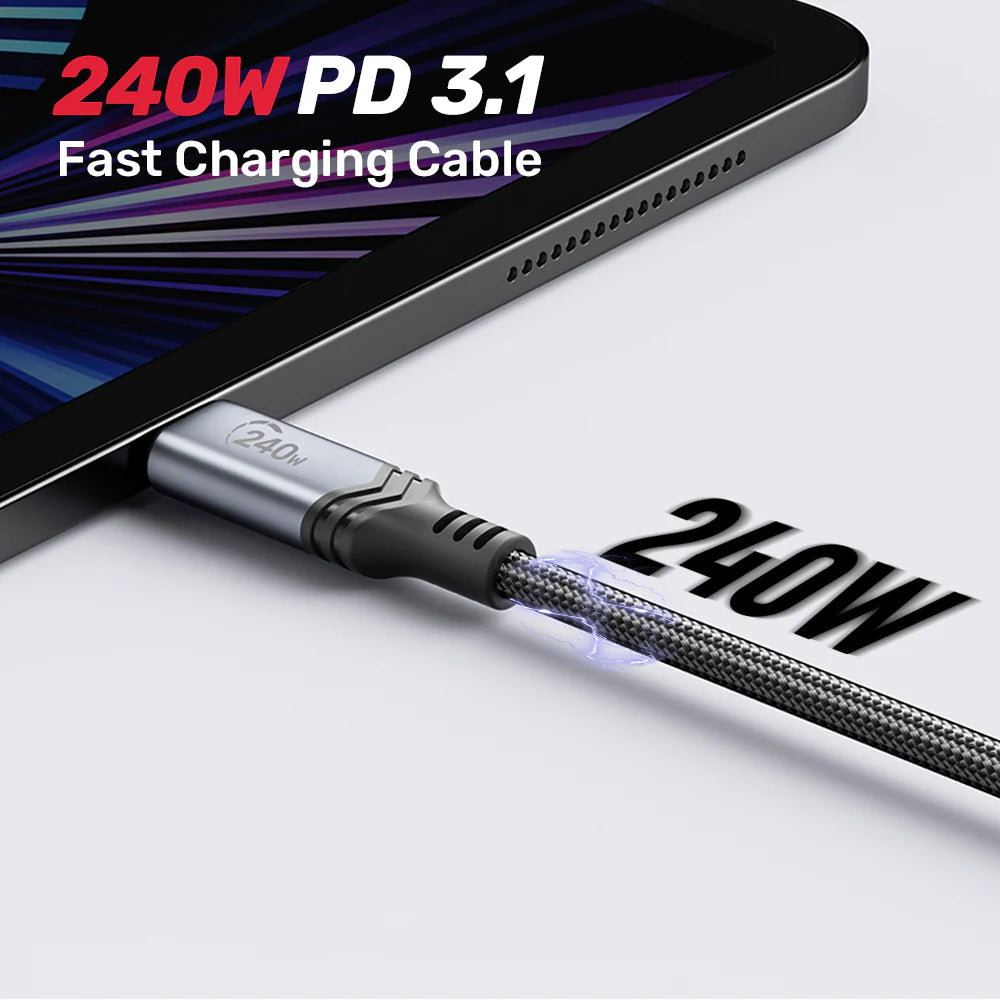 Unitek 240W USB-C PD 3.1 Charging Cable – 2M Nylon Braided - E-Marker Chip - 480Mbps Data Transfer - Compatible with Laptops - Tablets - Smartphones