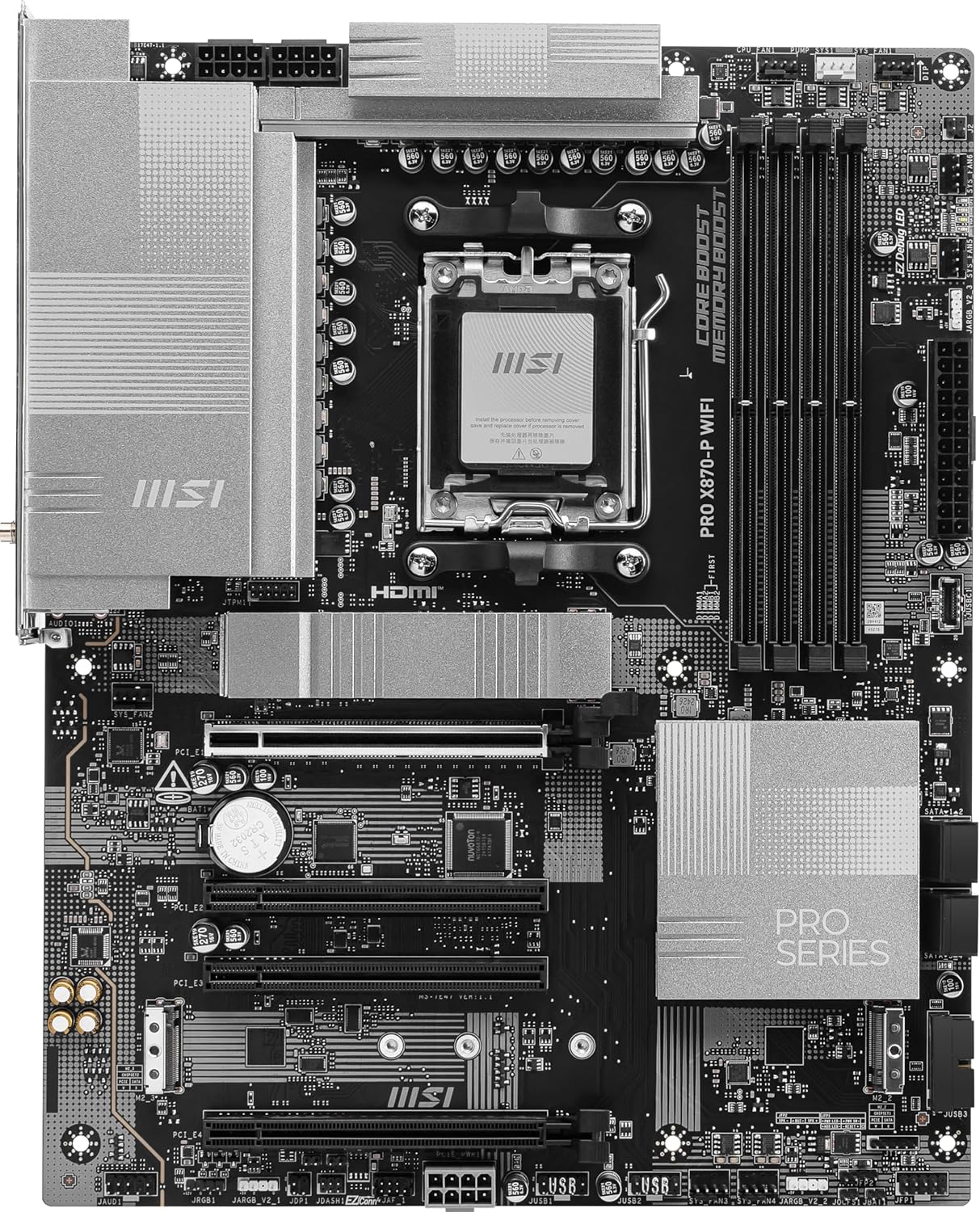 لوحة أم MSI PRO X870-P WiFi ProSeries - معالجات AMD Ryzen من سلسلة 9000/8000/7000 - AM5 - DDR5، PCIe 5.0 - M.2 Gen5 - SATA 6Gb/s - USB 40Gbps - HDMI/DP - Wi-Fi 7 - Bluetooth 5.4 - 5Gbps LAN - ATX
