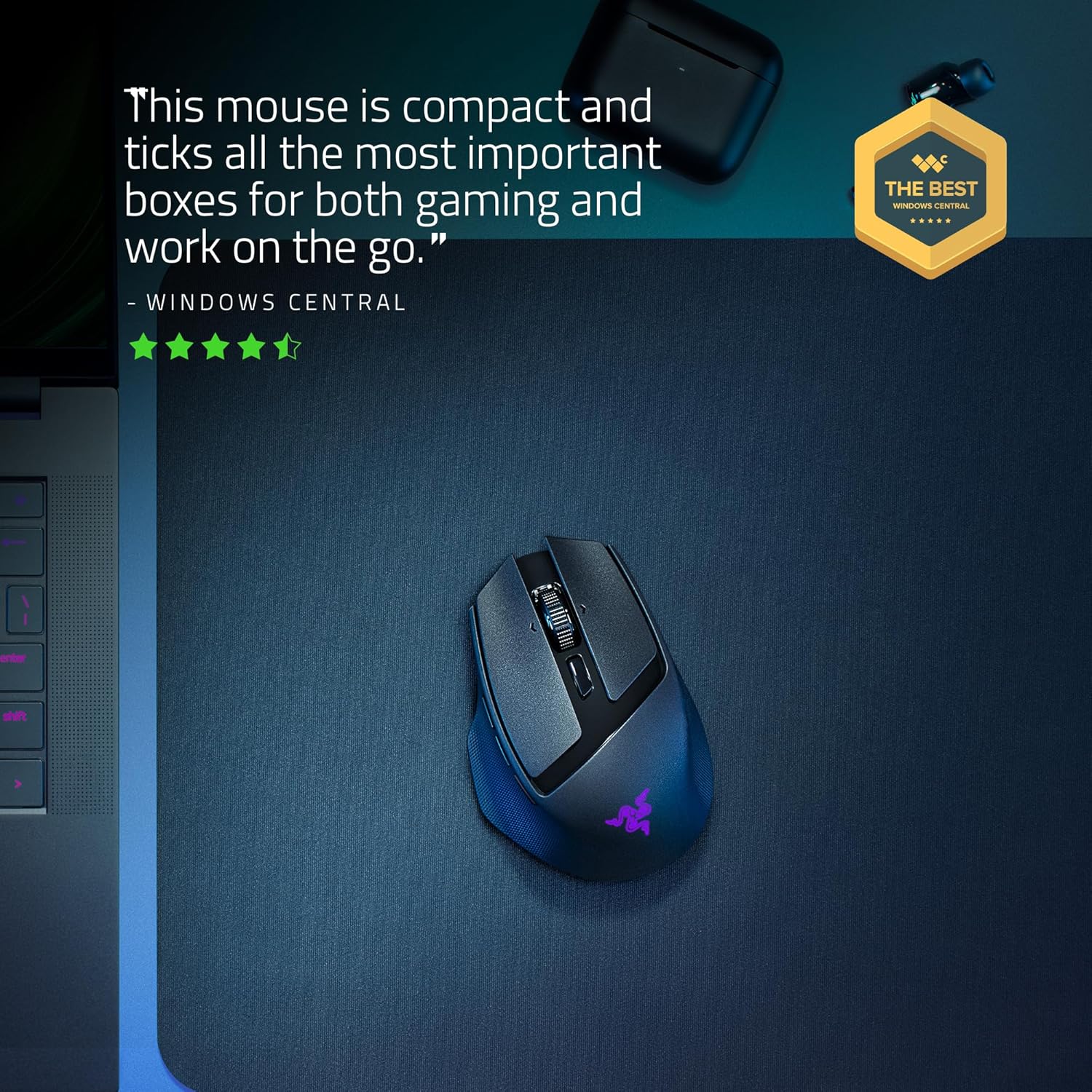 Razer Basilisk Mobile - Small Portable Ergonomic Wireless Gaming Mouse - AI Prompt Master - Focus X 18K Sensor (Tri-Mode Connectivity, Up to 105 Hour, Mouse Switches Gen-3)