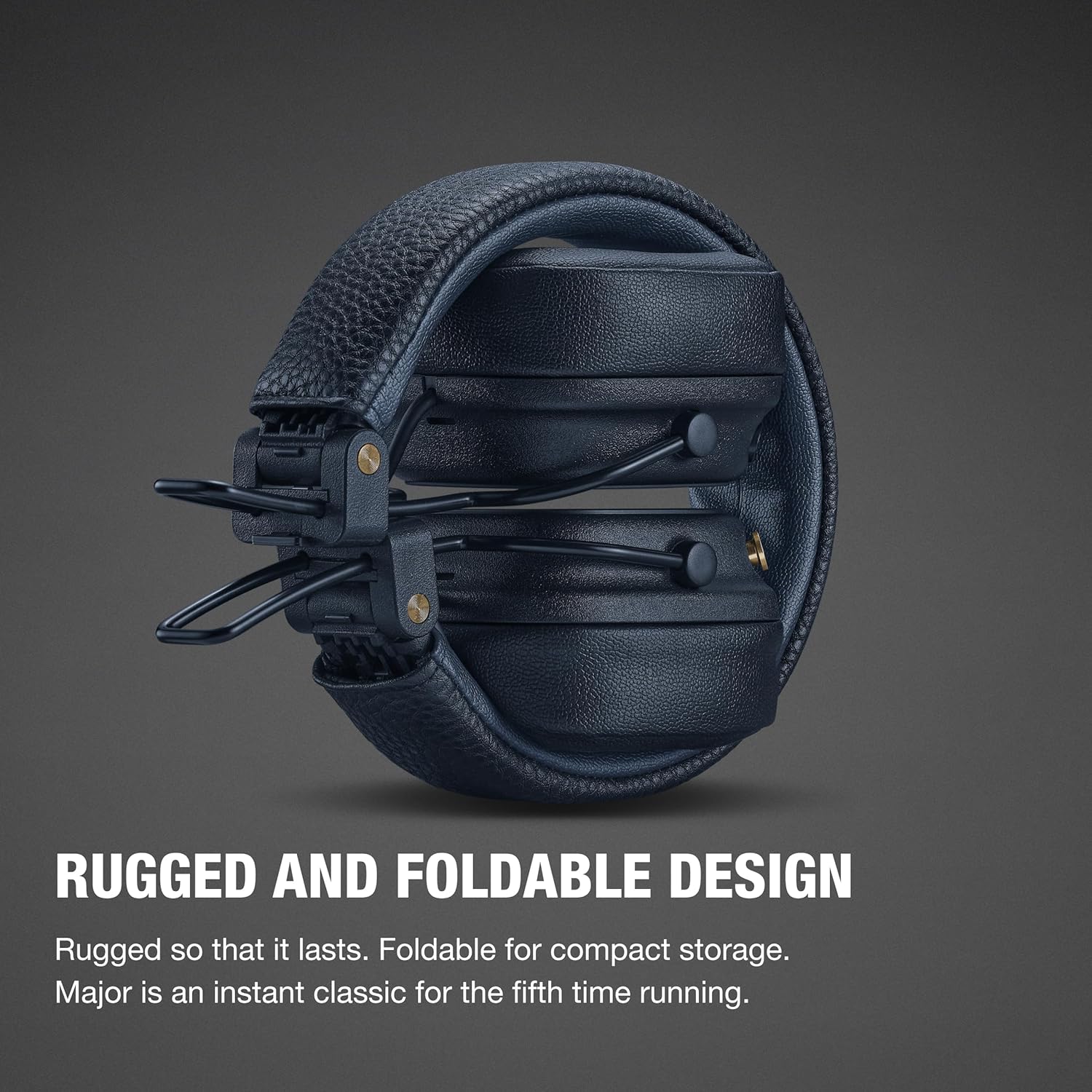 Marshall Major V Wireless On-Ear Bluetooth Headphones - 100+ Hr Playtime - Detachable Audio Cable - Microphone for Calls - Lightweight, Foldable Design for Travel - Midnight Blue